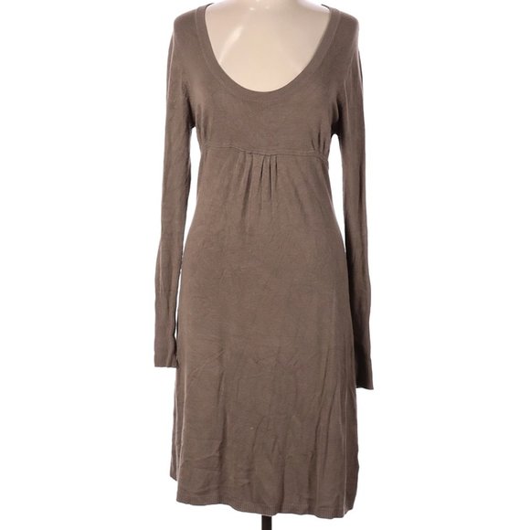 BCBGMAXAZRIA Dress Scoop Neck Ruched Long Sleeve Brown Sz M #197 - Picture 2 of 4